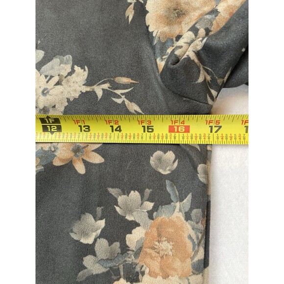 AND Longsleeve Mini Gray Floral Print Shift Dress Faux Suede Fall 90’s-8 - Picture 9 of 13